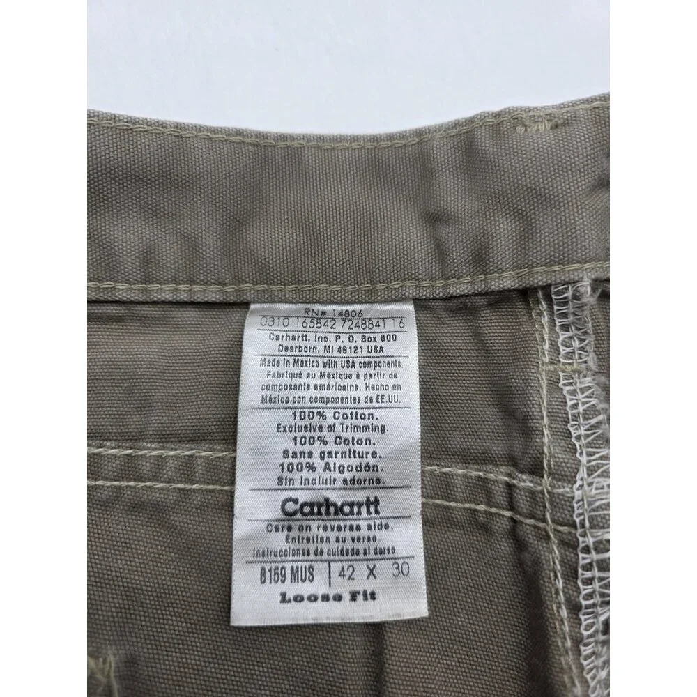 Carhartt Pants Mens 42x30 Khaki Loose Fit B159 Workwear Carpenter Utility Cotton